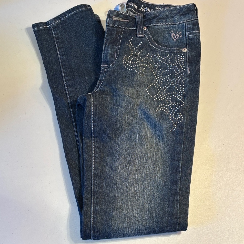 Justice Dark Blue Skinny Jeans with Rhinestone Design